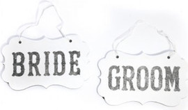 מסיבלנד שלטים bride groom כסף גליטר לצילומים\ לכיסא