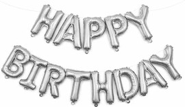 מסיבלנד סט בלונים  happy birthday בצבע כסף לניפוח עצמי