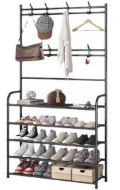 DNA Comfort מעמד מחוזק לתליית מעילים ואחסון נעליים 5 מדפים דגם חדש - שחור