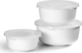 Food Appeal סט 3 קערות איחסון עם מכסה פלסטיק אנטי צ'יפ לבן WHITE MOON