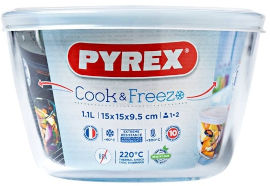 PYREX כלי אחסון עגול + מכסה 1.1 ליטר Pyrex
