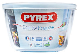 PYREX כלי אחסון עגול + מכסה 1.6 ליטר