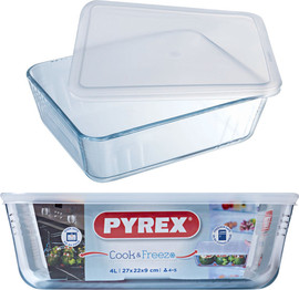 PYREX כלי אחסון מלבני + מכסה פלסטיק 4 ליטר Pyrex