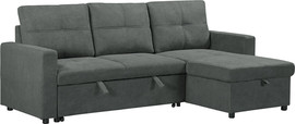 Home Decor מערכת ישיבה פינתית מבד נפתחת למיטה עם ארגז מצעים דגם אדיר-אפור