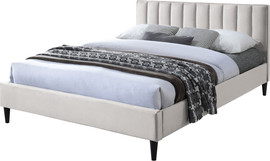 Home Decor מיטת רחבה 120x190 מרופדת בד קטיפתי עם ראש מיטה מעוצב דגם פולי-קרם