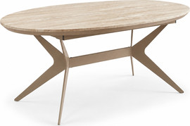 Home Decor שולחן אוכל אובלי נפתח 1.8-3.0 מ' דגם תבור – טרוונטין עם רגל בגוון מוקה