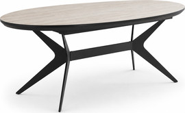 Home Decor שולחן אוכל אובלי נפתח 1.8-3.0 מ' דגם חרמון – טרוונטין עם רגל שחורה