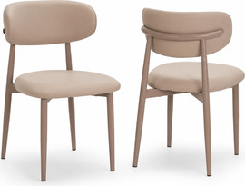 Home Decor זוג כיסאות לפינת אוכל מרופד דמוי עור בז' ורגל מוקה דגם רון