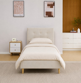 Home Decor מיטת יחיד 90×190 מרופדת בד עם ראש מיטה מעוצב דגם לידור-90 – קרם