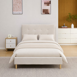 Home Decor מיטה וחצי 120×190 מרופדת בד עם ראש מיטה מעוצב דגם לידור-120 – קרם