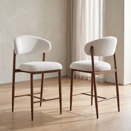 Home Decor זוג כיסאות בר מרופדים בד רחיץ בגוון שמנת עם רגלי ברזל בגימור אגוז דגם גולן