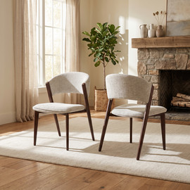 Home Decor זוג כיסאות מעוצבים לפינת אוכל מרופדים בד רחיץ בשילוב רגל ברזל בגימור אגוז דגם אלירן