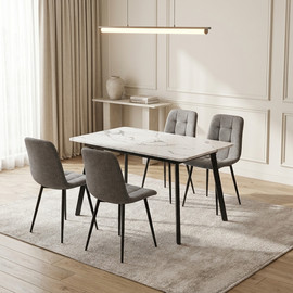 Home Decor פינת אוכל נפתחת כולל ו-4 כסאות מרופדים דגם רומי לבן-שירה