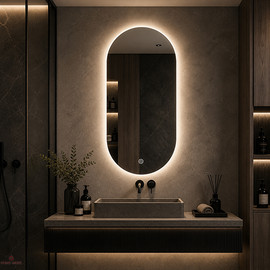 HOME&MORE מראה אובלית | תאורת LED אחורית | 60/80 ס"מ | "HALO GLOW"