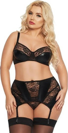 SoftLine סט חזייה, חגורה וחוטיני סקסי  1898 JOANA ,שחור