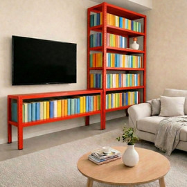modomos ספריה / מזנון לסלון ממתכת מודולרי - צבע אדום
