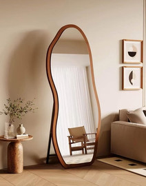 BOBO Decor מראה אמורפית משולבת עץ על רגל