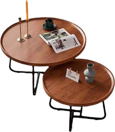 BOBO Decor זוג שולחנות סלון עגולים בעיצוב מודרני בגימור עץ דגם וינטג'