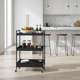 BOBO Decor עגלת שירות פרמיום על גלגלים צבע שחור