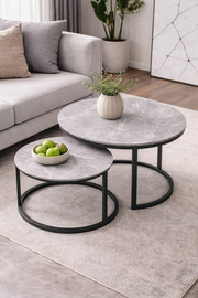 BOBO Decor סט שולחנות סלון עגולים דגם ROMA צבע אפור