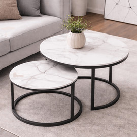 BOBO Decor זוג שולחנות סלון מודרניים Marble White-160