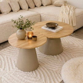 BOBO Decor סט שולחנות שמנת בשילוב עץ טבעי דגם דלהי