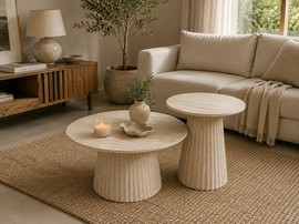 BOBO Decor סט שולחנות סלון עגולים – טרוורטין