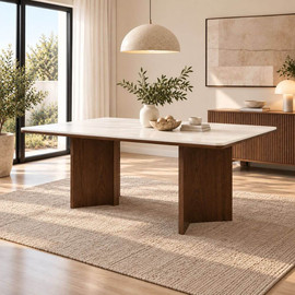 BOBO Decor שולחן אוכל BAKU טרוורטין ועץ אגוז