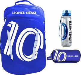 YKI סט חזרה לבית ספר מסי MESSI כחול - תיק גב חצי אורטופדי, קלמר שני תאים ובקבוק עם פקק חכם