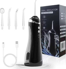 Dealbuy סילונית דנטלית אלחוטית נטענת מקצועית צבע שחור לניקוי יסודי בין השיניים – 3 מצבי פעולה, ופיות מתחלפות .