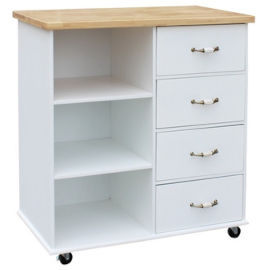 HOME עגלת מטבח עם בוצ'ר עץ 4 מגירות