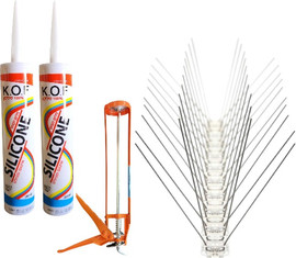 Cortico 100 דוקרנים להרחקת יונים כולל 2 יח' דבק סיליקון ואקדח סיליקון תואם במתנה