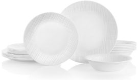 Corelle סט צלחות קורל 12 חלקים ל4 סועדים של קורנינג  דגם Linen Weave תוצרת ארה"ב