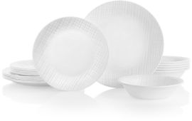 Corelle סט צלחות קורל 18 חלקים ל6 סועדים של קורנינג  דגם Linen Weave תוצרת ארה"ב