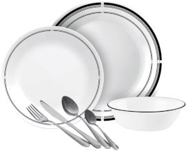 Corelle סט 84 חלקים ל12 סועדים :צלחות קורל Brasserie  + סכו"ם  Twist