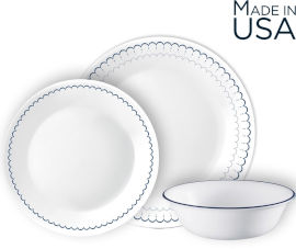 Corelle סט צלחות קורל 18 חלקים ל6 סועדים קורל  דגם Caspian  תוצרת קורנינג ארה"ב