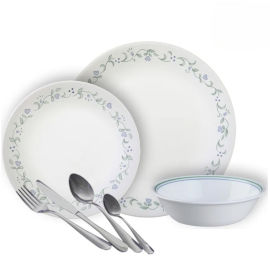 Corelle סט 84 חלקים ל12 סועדים :צלחות קורל Country Cottage  + סכו"ם  Twist