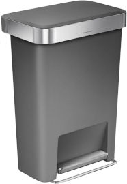 SimpleHuman פח דוושה רחבה מלבני פלסטיק 45 ליטר אפור סימפליומן ארה"ב