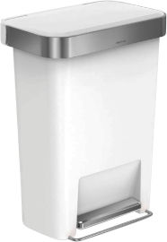 SimpleHuman פח דוושה רחבה מלבני פלסטיק 45 ליטר לבן דגם סימפליומן ארה"ב
