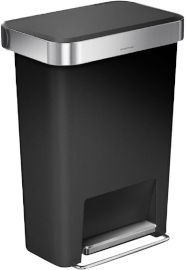 SimpleHuman פח דוושה רחבה מלבני פלסטיק 45 ליטר שחור סימפליומן ארה"ב