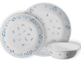 Corelle סט צלחות קורל 12 חלקים ל4 סועדים דגם Provincial Blue תוצרת קורנינג ארה"ב – הצלחות הדקות והחזקות בעולם!