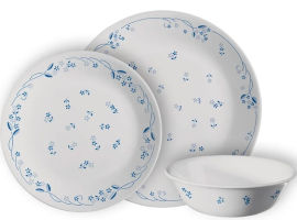 Corelle סט צלחות קורל 36 חלקים ל12 סועדים דגם Provincial Blue תוצרת קורנינג ארה"ב – הצלחות הדקות והחזקות בעולם!