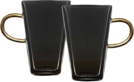 Be Unique סט מאגים זכוכית שקופה שכבה כפולה ידית זהב 370ml