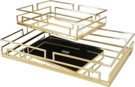 Be Unique זוג מגשי מראה מלבניים מעוצבים BRASS בצבע זהב יוקרתי
