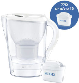 בריטה סט קנקן לטיהור מים כולל פילטר - 2.4 ליטר ו-10 פילטרים תואמים Brita בריטה Marella לבן + 10 פילטרים +MAXTRA