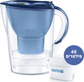 בריטה קנקן לטיהור מים 2.4 ליטר כולל 4 פילטרים Brita בריטה Marella כחול + 4 פילטרים MAXTRA