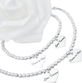 BL jewelry צמיד חרוזים קלאסי בשילוב תליוני לבבות BL jewelry בל ג׳ולרי חרוזים קלאסי - כסף 925