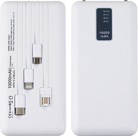 TEKNO סוללת גיבוי 10000mAh כולל 4 כבלים נשלפים TEKNO. טקנו 4793 לבן
