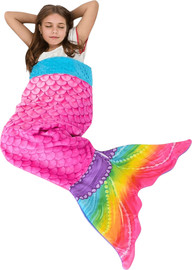 פלד יבוא ושיווק שמיכת זנב בת ים לבישה לילדים | Blankie Tails | רכה ונעימה צבע סנפיר-קשת