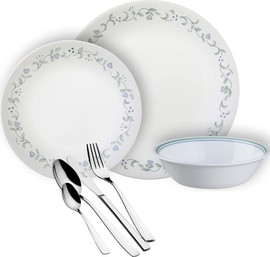Corelle סט 84 חלקים ל 12 סועדים :צלחות קורל 36 חלקים דגם Country Cottage + סכו"ם 48 חלקים Euro Forgiato